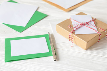 Writing letters, cards and sending gifts concept.