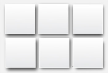 Realistic white blank vector posters. Mockups, demonstration boards hanging on wall. Template for your design