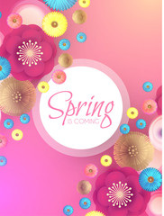 Flower Paper Cut Spring Design Template with REalistic Shadows.