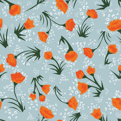 tiny orange floral seamless vector pattern