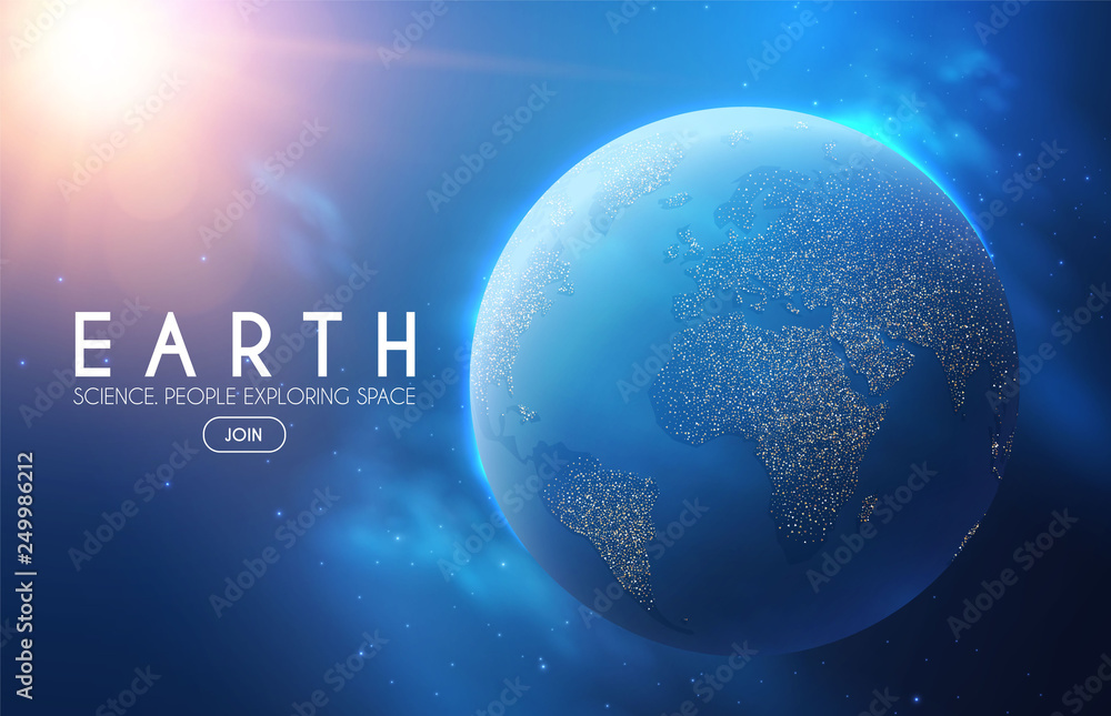Canvas Prints eath planet in space with lights. realistic universe. cosmos background.