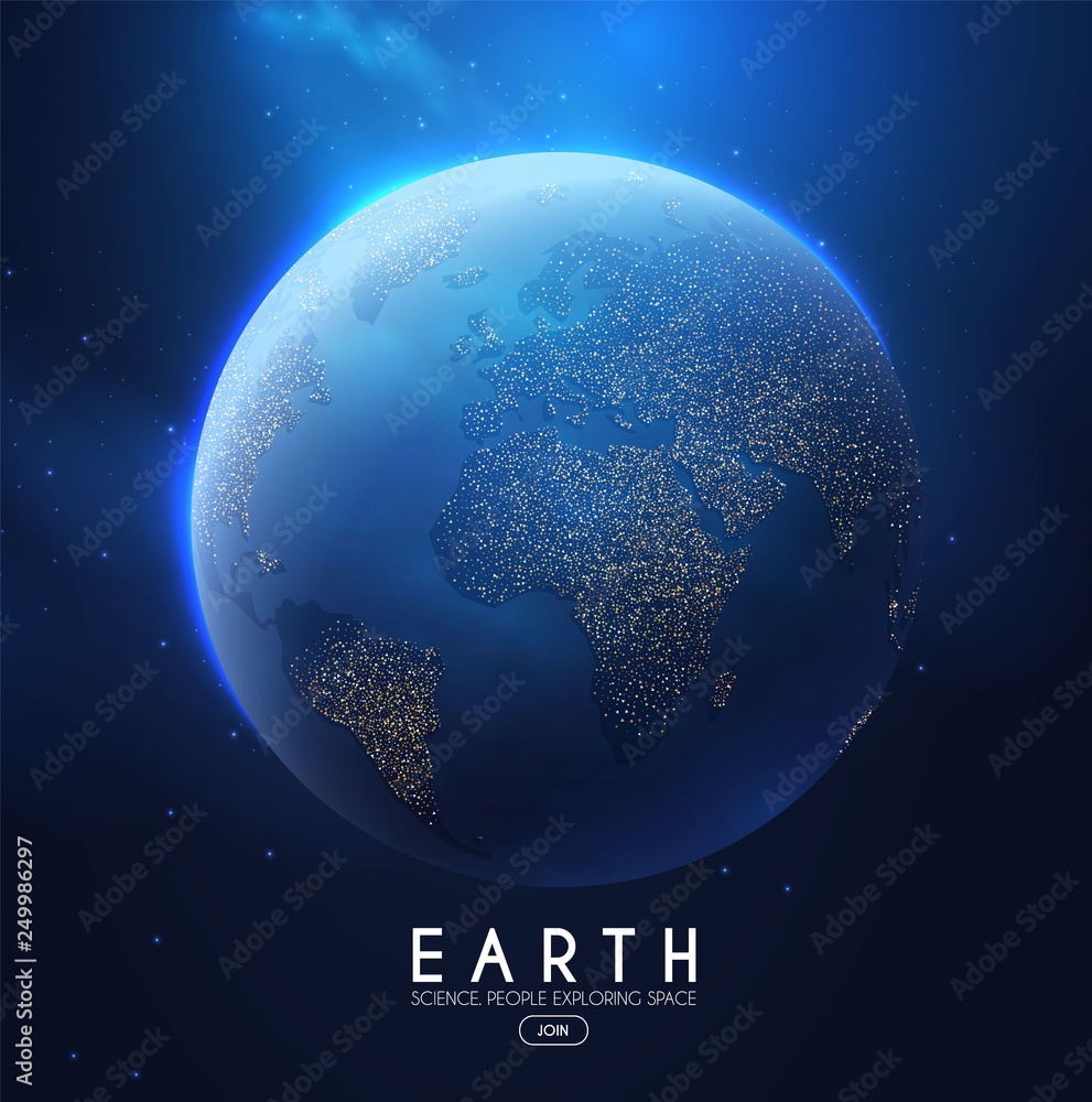 Canvas Prints eath planet in space with lights. realistic universe. cosmos background.