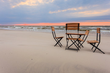 Relaxation place on sandy beach