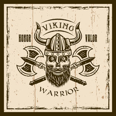 Viking bearded skull and axes vector brown emblem