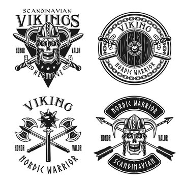 Viking or norse warriors set of vector emblems