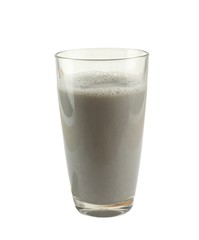 Glass of fresh seasame and soybean milk isolated on white