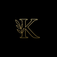 Golden Leaf K Letter Logo
