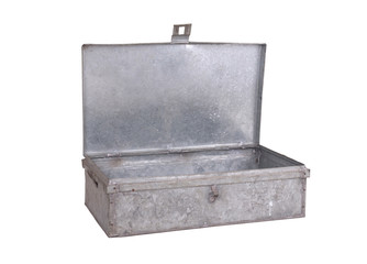 Old metal box isolated on white background
