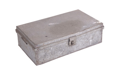 Old metal box isolated on white background