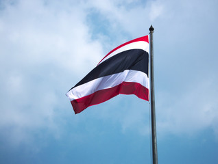 The flag of Thailand is blown in the wind.