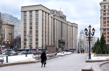 Fototapeta premium building of the state Parliament in Moscow in winter