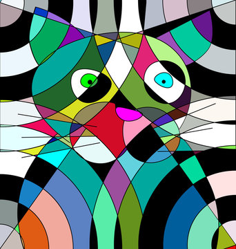 colored background image portrait of the abstract cat