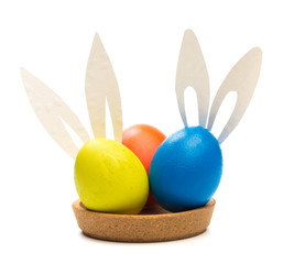 Fototapeta na wymiar easter eggs with bunny ears isolated