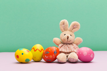 easter eggs on colour background