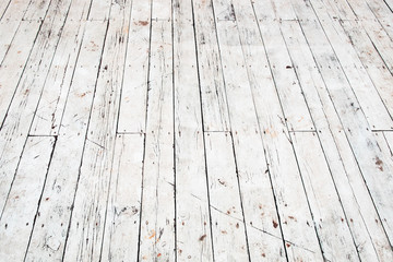 White wooden background. Texture of old floor. Perspective view