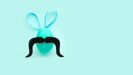 funny easter eggs with ears and mustache. banner of happy easter. free space for text
