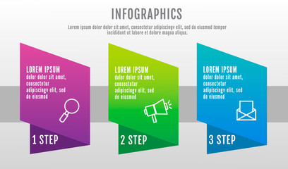 Modern 3D vector illustration data visualization. Infographic template with three elements, options and parts. Designed for business, presentations, web design, interface 3 step diagrams
