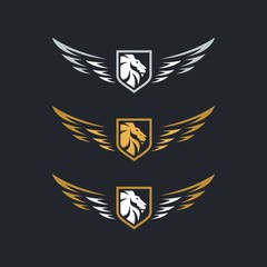 Fototapeta premium lion head logo combination with wings and shields