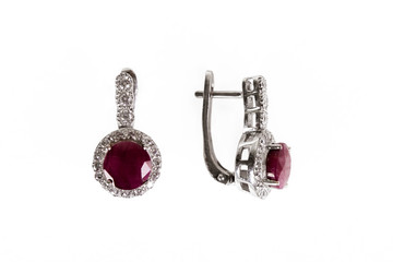 Pair of sapphire earrings isolated on white