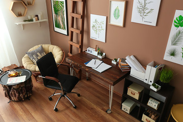 Interior of modern room with comfortable workplace