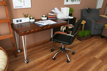 Interior of modern room with comfortable workplace