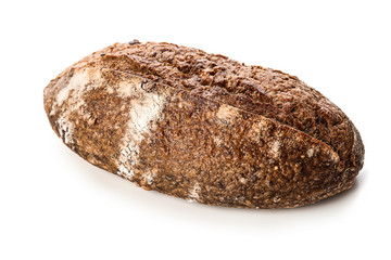 Loaf of fresh bread on white background