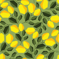 Seamless pattern with lemons and leaves. Summer background