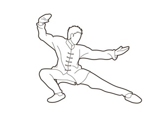 Man Kung Fu pose ready to fight graphic vector.