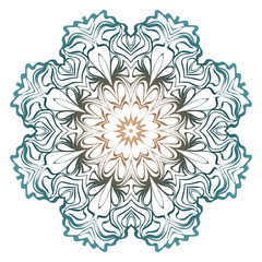 Decorative Colorful Floral Ornament With Decorative Border. Ethnic Mandala Decoration. Vector illustatration. Brown, turquise color. Indian, Moroccan, Mystic, Ottoman Motifs.