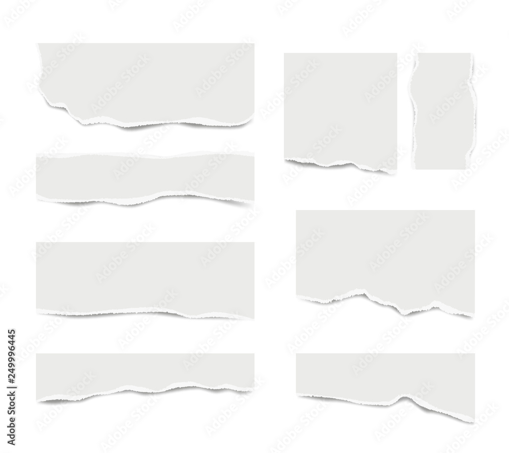 Poster ripped paper. broken white note paper for text messages different shapes vector realistic template. 