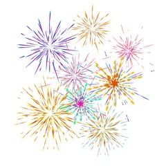 Set of different fireworks explosions. Vector holiday firework.  For celebration, winner, victory poster Independence day of America background
