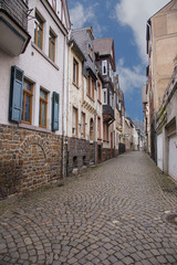 beautiful narrow cobbled street in the old part of the German city of Basharakh