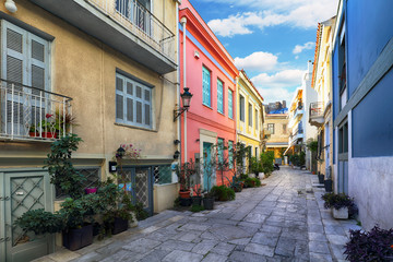 Fototapeta na wymiar Athens - nice old street with acropolis view, Greece