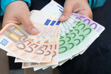 Euros Money,Euros Cash Banknote.Banknotes of the european union.euro bills of financial risk.