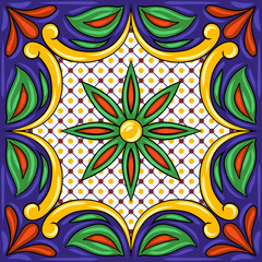 Mexican talavera ceramic tile pattern. Ethnic folk ornament.