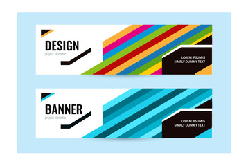 Horizontal banners with bright line blue and multicolored. Abstract vector background.  Universal template with empty place for text. 