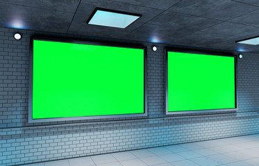 Two advertisement billboard in subway station 3d rendering