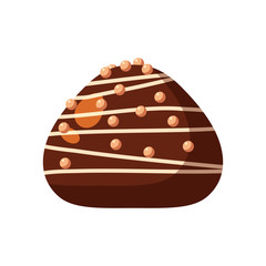Chocolate covered bonbon candy stuffed nougat, mousse, cream. Vector illustration candy catoon icon isolated on white background