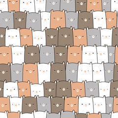 Cute adorable kawaii teddy bear cartoon doodle textile seamless pattern background wallpaper