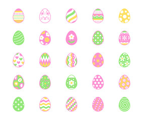 Easter food flat line icons set. Painted eggs, egg hunt vector illustrations. Thin colored signs christianity traditional celebration