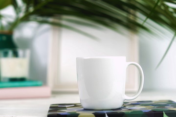 close up view of white cup of coffee mock up