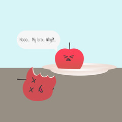 Red Kawaii apple. Vector.