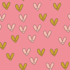 Seamless pattern with Kawaii hearts. Vector.