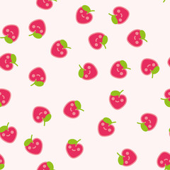 Seamless pattern with Kawaii strawberries. Vector.