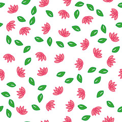 Seamless pattern with leaves and lotus. Vector.