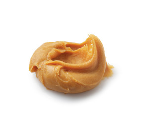 Tasty peanut butter on white background