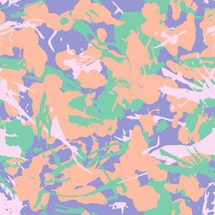 Grunge camouflage seamless pattern, fluorescent colors. Urban fashion clothing style masking camo repeat print. Pastel colors texture. Design element. Vector illustration