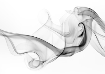 Black smoke on white background, abstract art, Movement of smoke