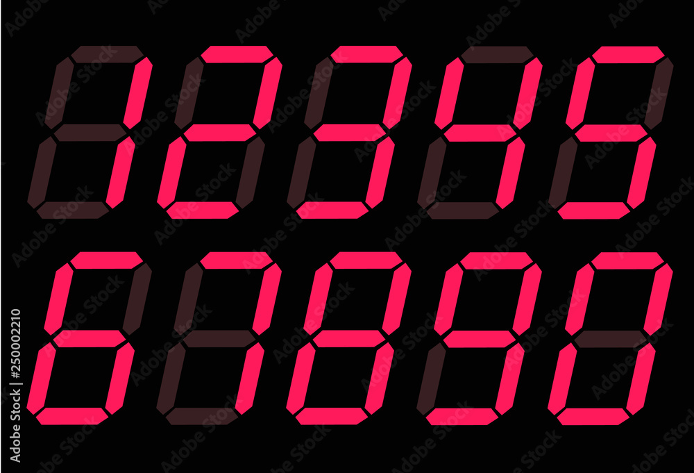 Poster red digital numbers 0 - 9 on white background. flat style. red digital numbers icon for your web sit