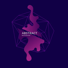 Abstract polygonal object and splashes in the background. Low poly design.